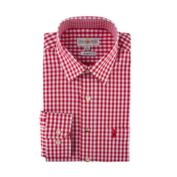 Almsach, Herren Hemd langarm, slim fit, rot Frontansicht