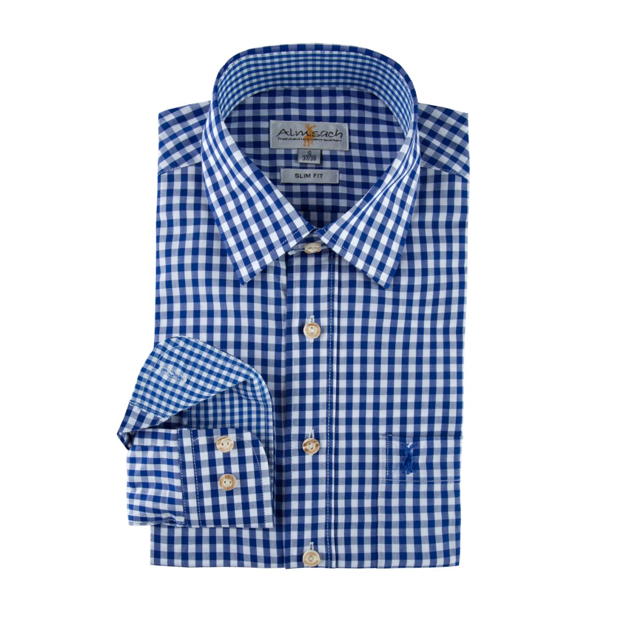 Trachten-hemden Hemden Herren Freizeithemden Business Blau Weiß Almsach Langarm 